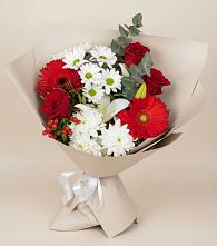 Букет цветов из:  Розы, Хризантемы, Герберы и Лилии в Павловичи
