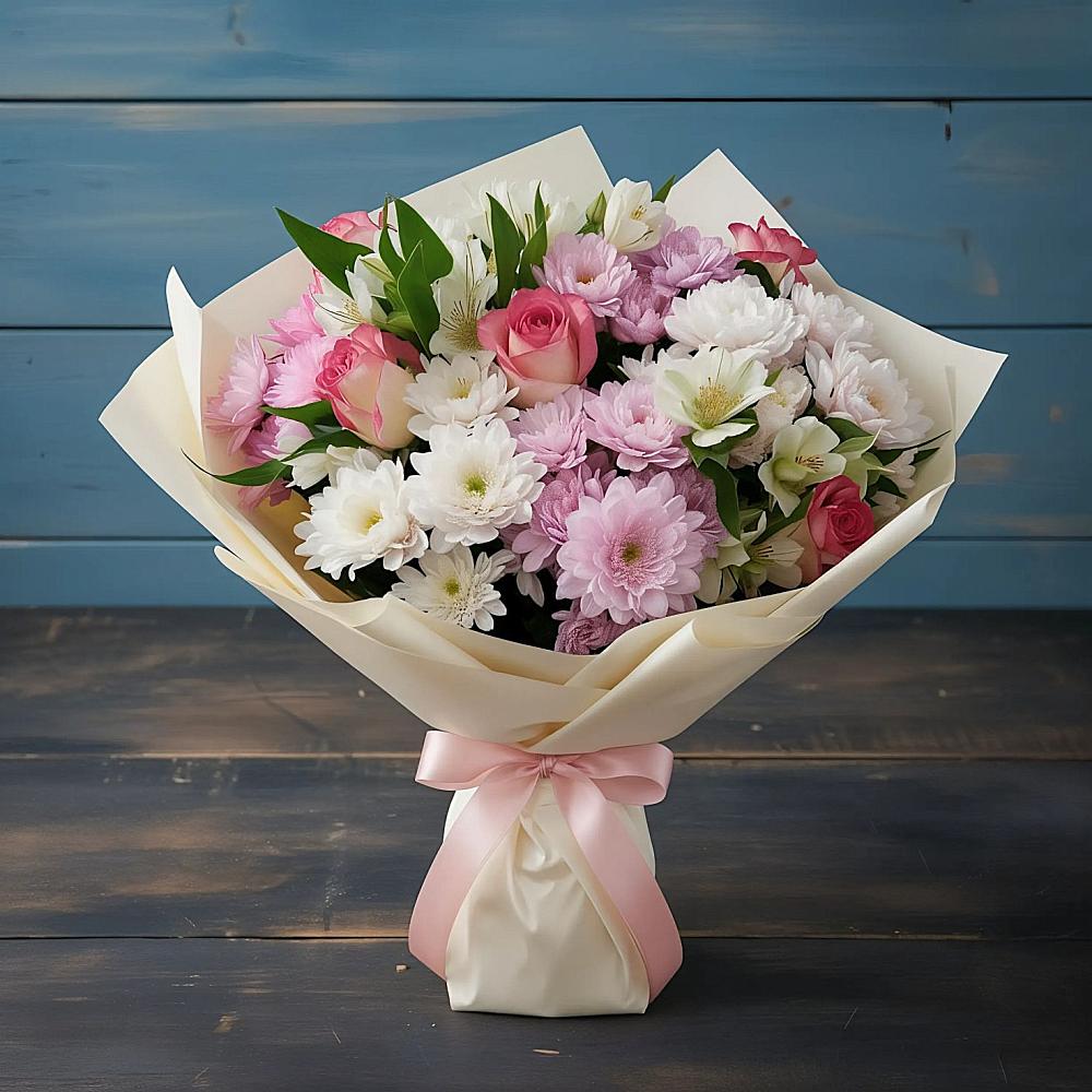 Букет цветов из: Хризантемы, Альстромерии и Розы в Павловичи